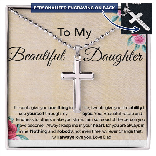 To my Beautiful Daughter-always keep me in your heart-personalised cross necklace