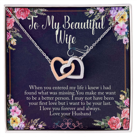 To my Beautiful wife-Your last love-interlocking hearts necklace